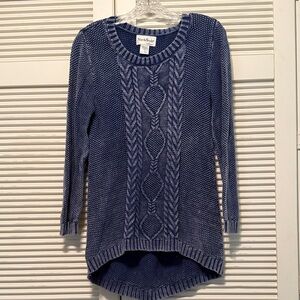 NORTHSTYLE Hi-Low Denim Blue Cable Knit Sweater